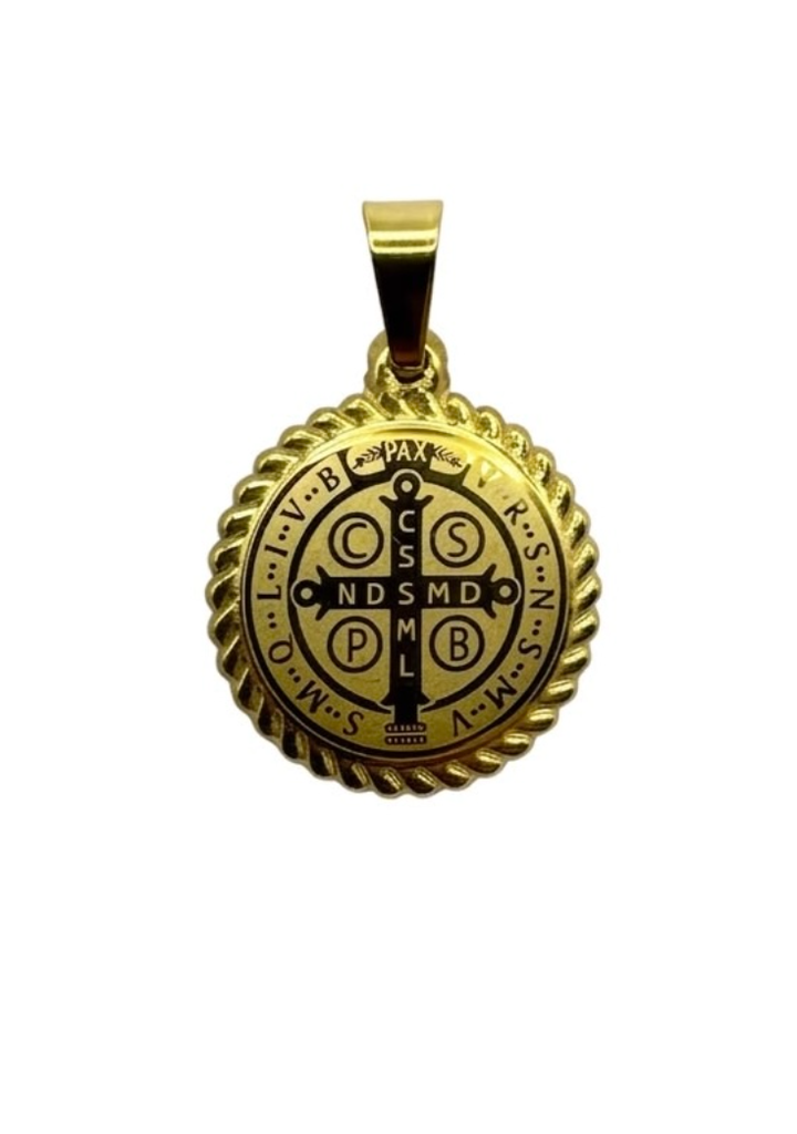 Medalla San Benito en Acero Dorada 22mm