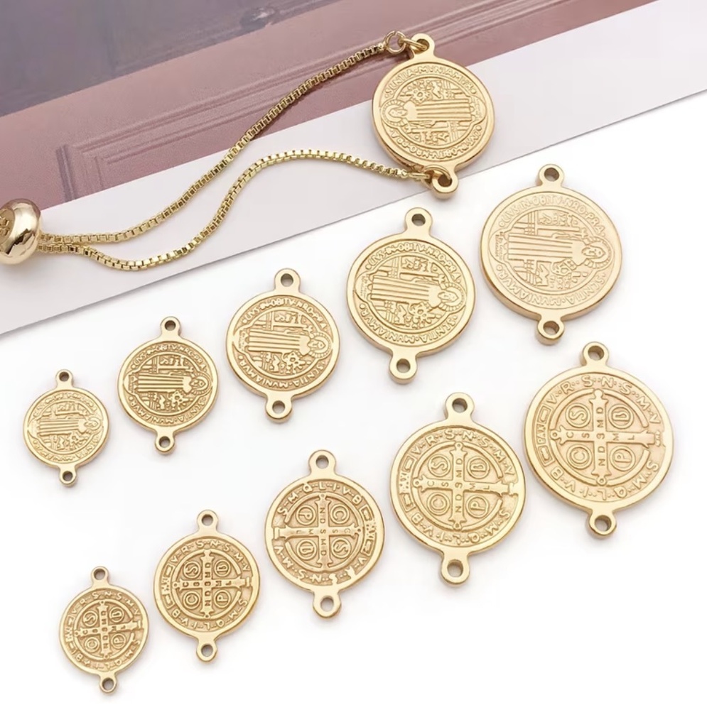 Pasante Medalla San Benito 18mm  en Acero