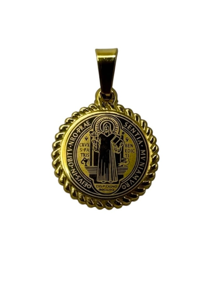Medalla San Benito en Acero Dorada 22mm
