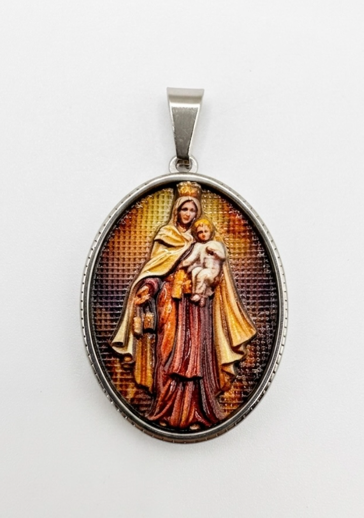 Medalla en Acero Virgen del Carmen a Color Plateada 35mm