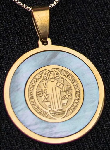 Medalla San Benito En Acero Nacarado 