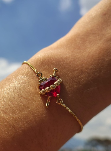 [PL.004] Pulsera Sagrado Corazón de María En Baño de Oro 18k 2cm