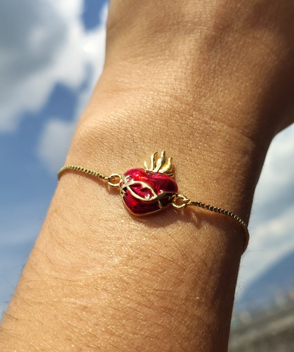 [PL.006] Pulsera Sagrado Corazón de Jesús En Baño de Oro 18k 2cm