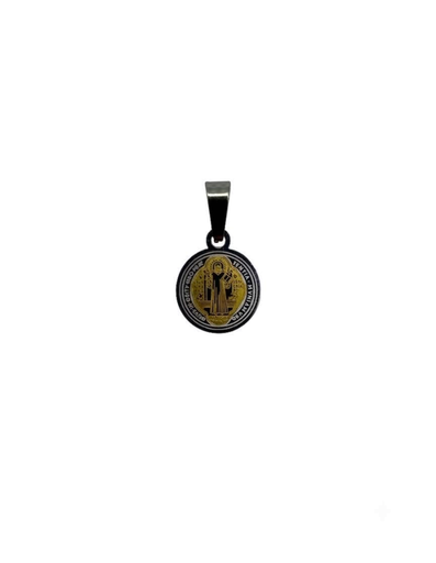 [MD.046] Medalla San Benito en Acero Bicolor 10mm