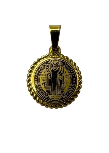[MD.050] Medalla San Benito en Acero Dorada 22mm