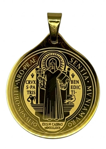 [MD.057] Medalla San Benito en Acero Dorada 45mm