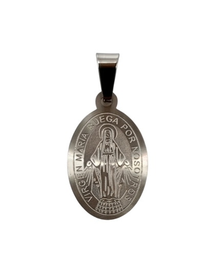 [MD.061] Medalla en Acero Plateada de La Milagrosa 21mm