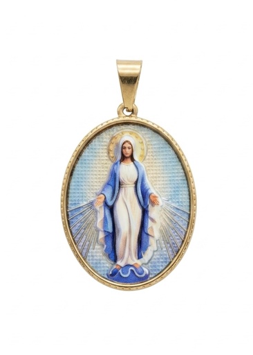 [MD.068] Medalla en Acero Virgen Milagrosa a Color Dorada 35mm