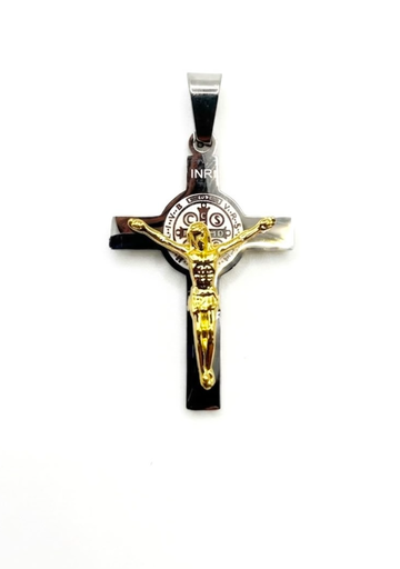 [MD.072] Cruz de San Benito en Acero Plateado y Blanco 30mm