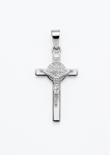 [MD.075] Cruz de San Benito en Acero Plateado y Blanco 35mm
