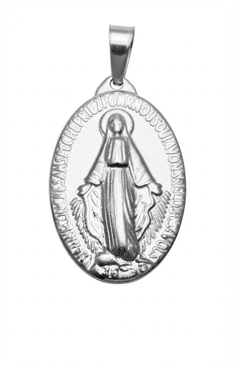 [MD.096] Medalla Virgen Milagrosa Acero Plateada 3D 30mm