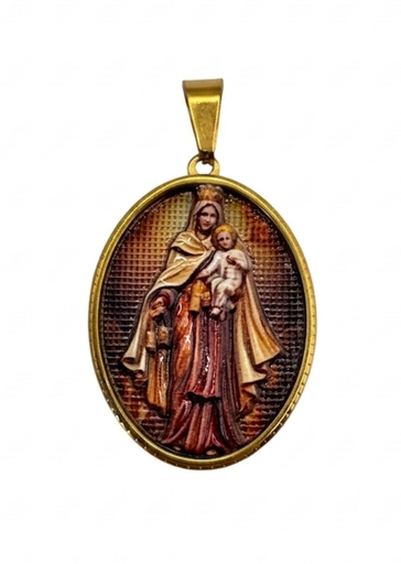 [MD.098] Medalla en Acero Virgen del Carmen a Color Dorada 35mm