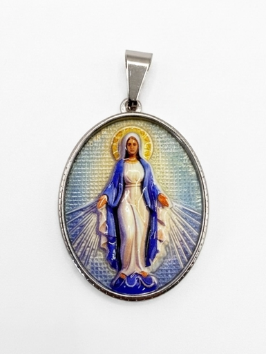 [MD.099] Medalla en Acero Virgen Milagrosa a Color Plateada 35mm