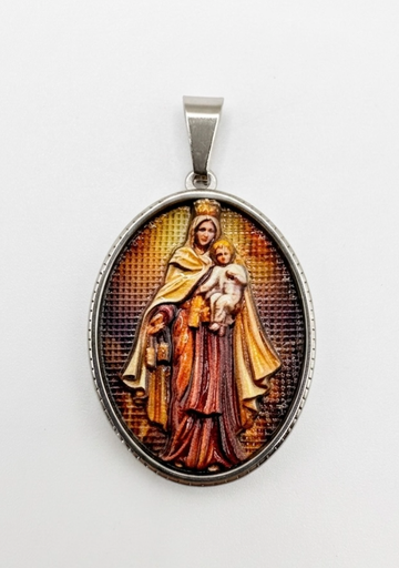 [MD.101] Medalla en Acero Virgen del Carmen a Color Plateada 35mm